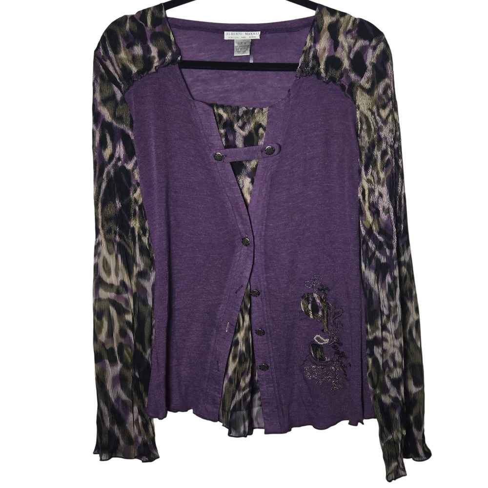 Alberto Makali Purple Animal‎ Print Layered Knit Top Medium Art Whimsigoth Boho
